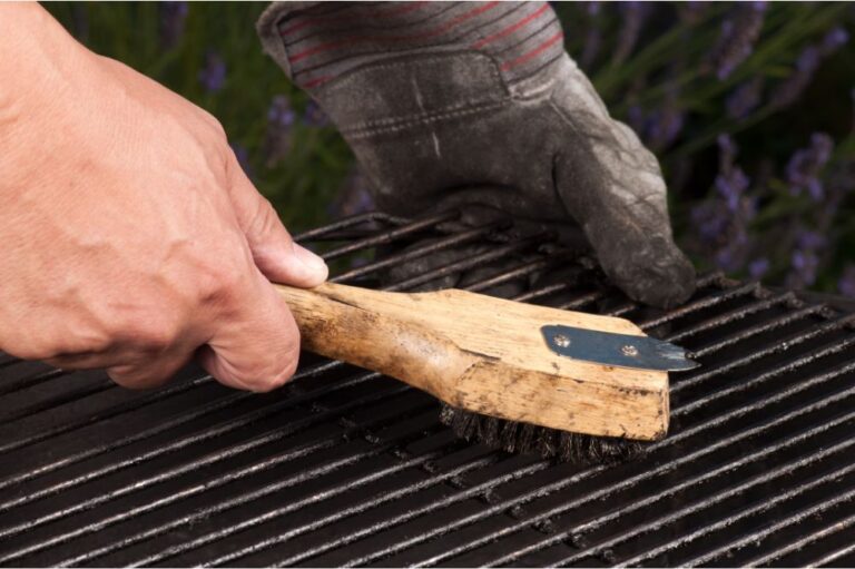 cleaning grill with wire brush